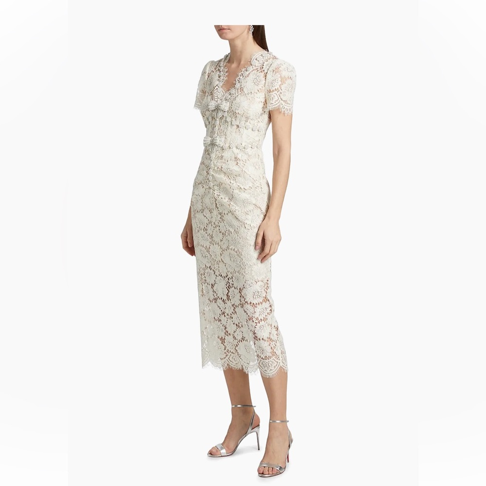SELF PORTRAIT CURRENT SEASON Elegant Lace Midi Dress in Cream